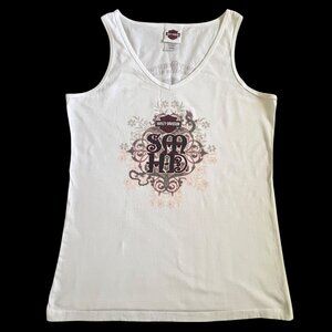 Harley-Davidson Tank Top Womens L White‎ Pigeon Forge TN Smokies Biker Floral